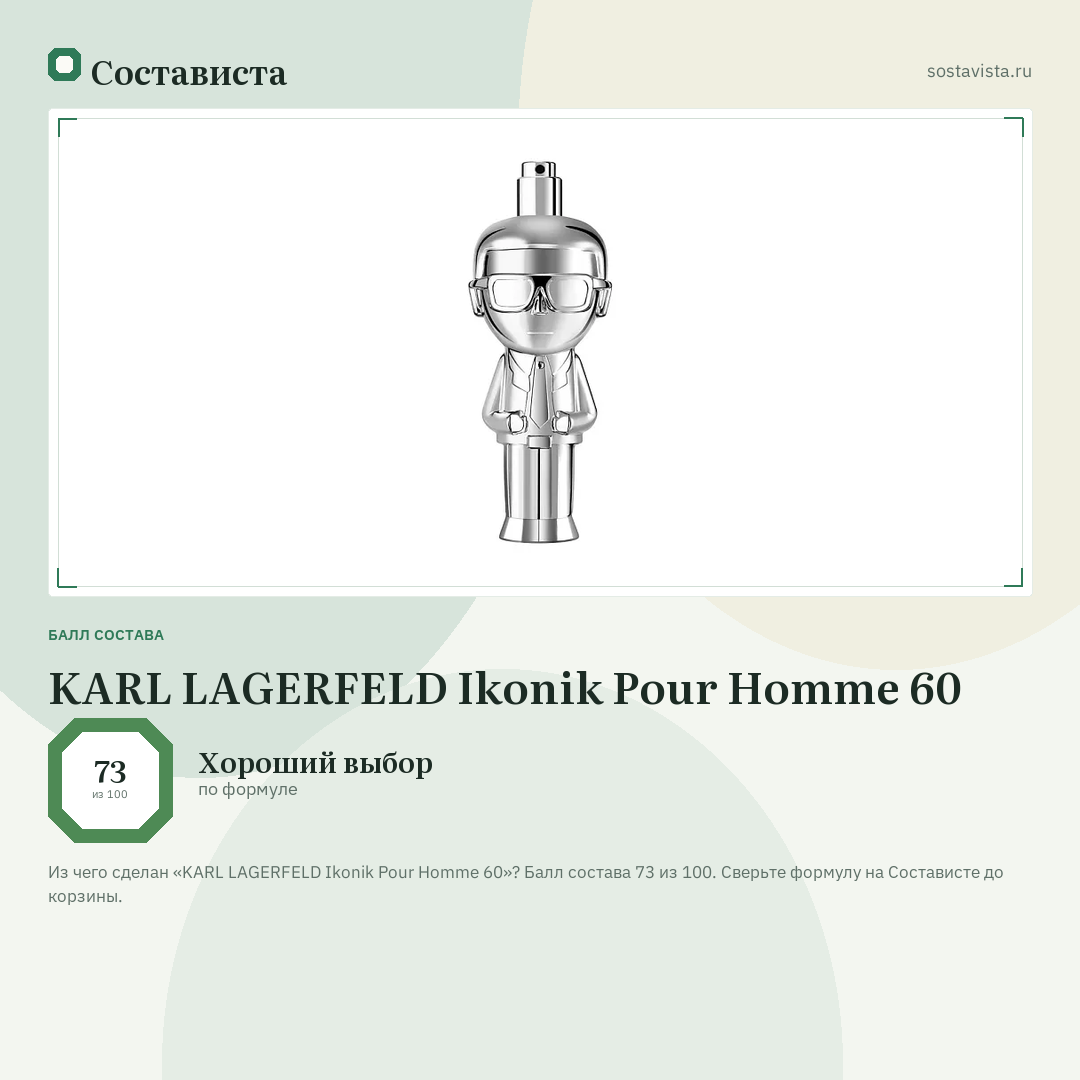 KARL LAGERFELD Ikonik Pour Homme 60: балл состава 73 из 100 — Состависта