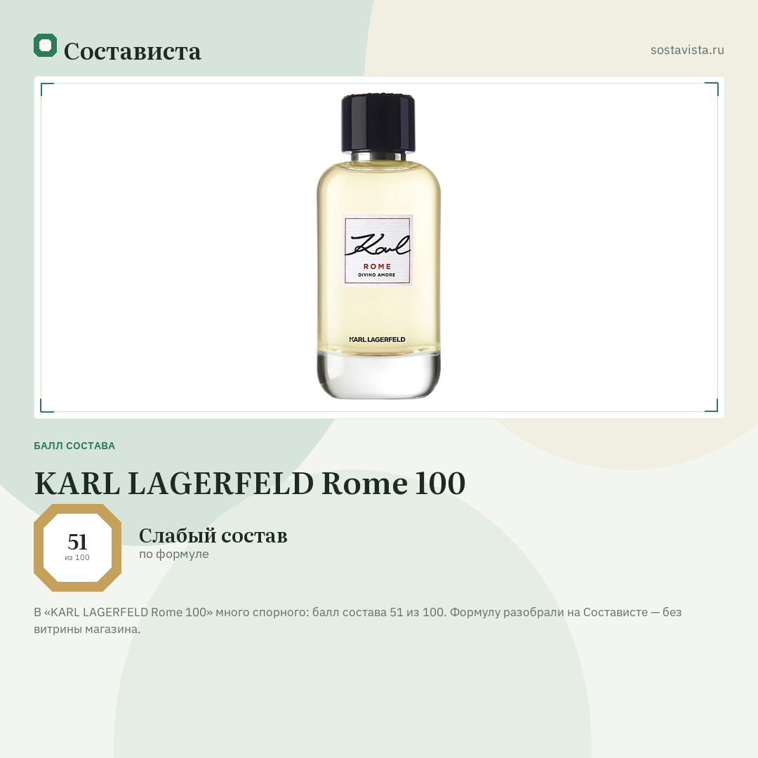 KARL LAGERFELD Rome 100: балл состава 51 из 100 — Состависта