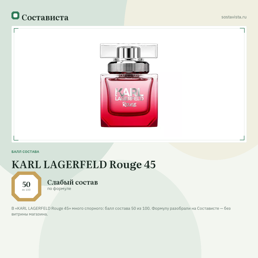 KARL LAGERFELD Rouge 45: балл состава 50 из 100 — Состависта