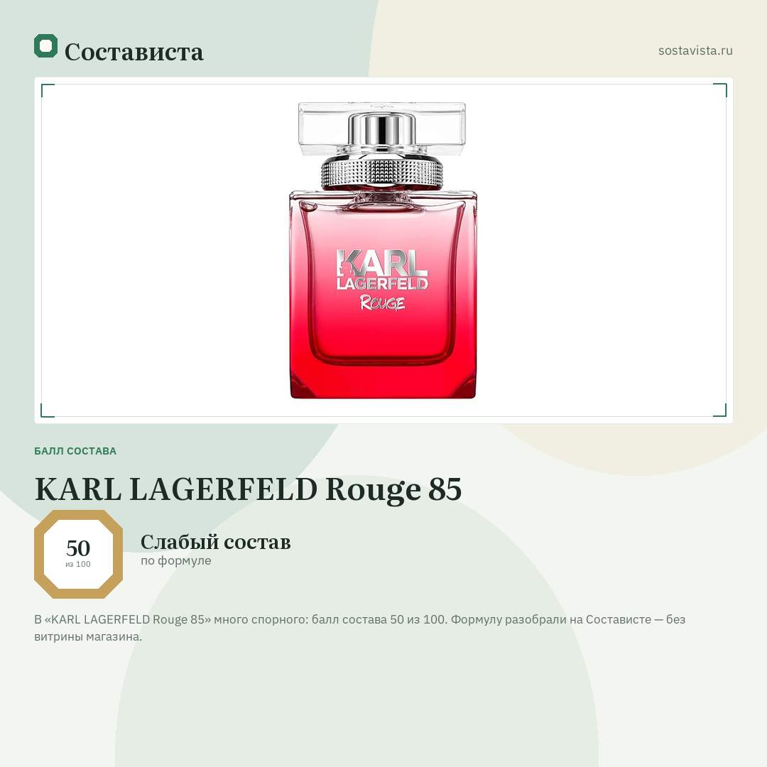 KARL LAGERFELD Rouge 85: балл состава 50 из 100 — Состависта
