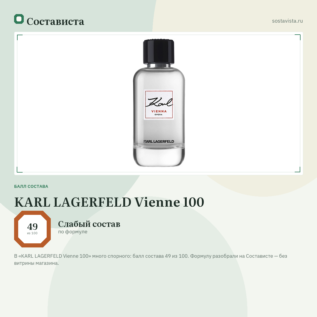KARL LAGERFELD Vienne 100: балл состава 49 из 100 — Состависта