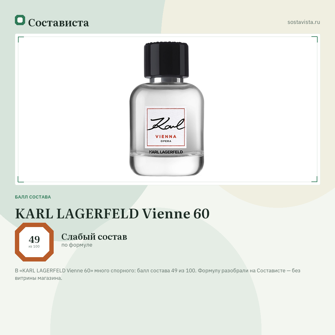 KARL LAGERFELD Vienne 60: балл состава 49 из 100 — Состависта