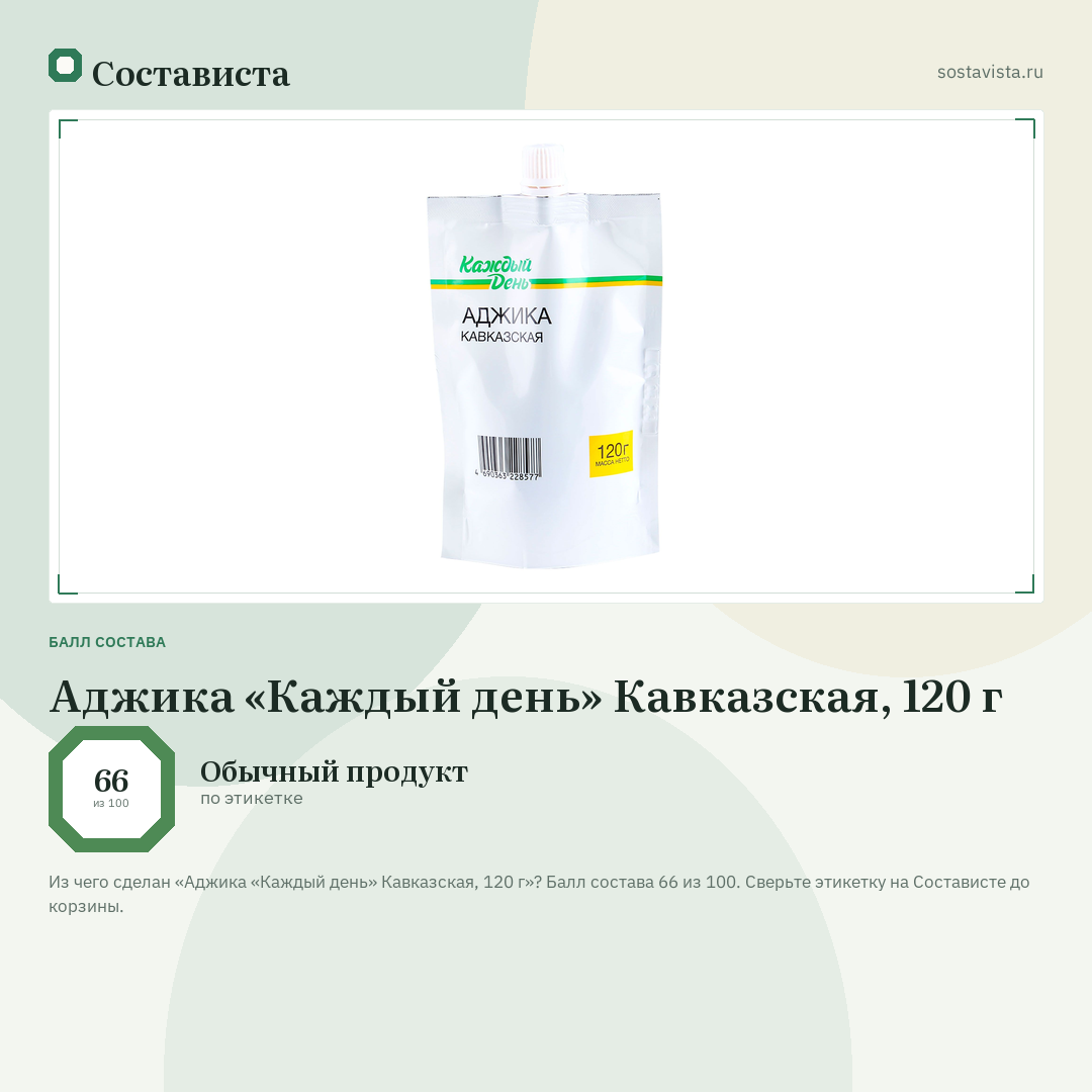 Аджика «Каждый день» Кавказская, 120 г: балл состава 66 из 100 — Состависта
