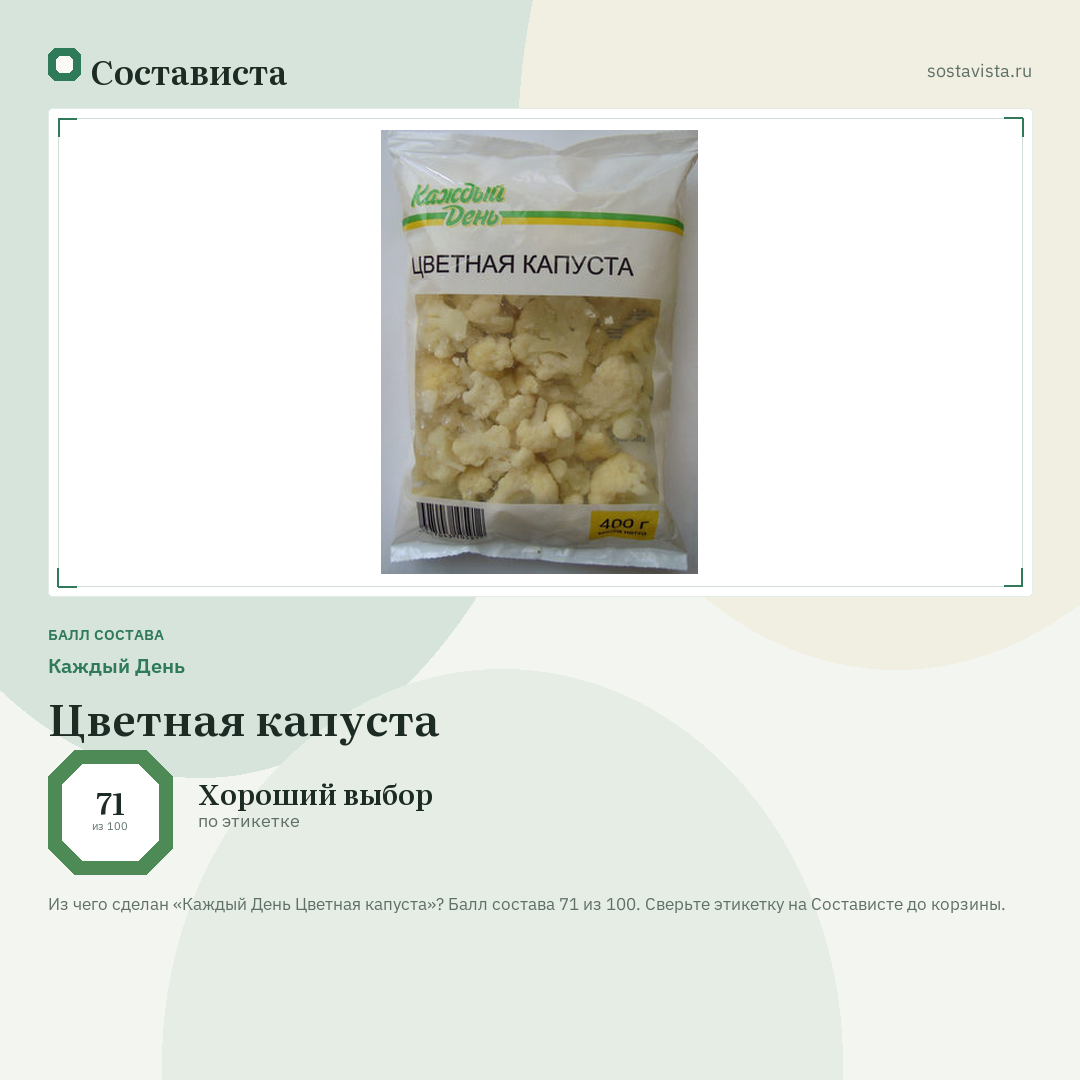 Каждый День Цветная капуста: балл состава 71 из 100 — Состависта