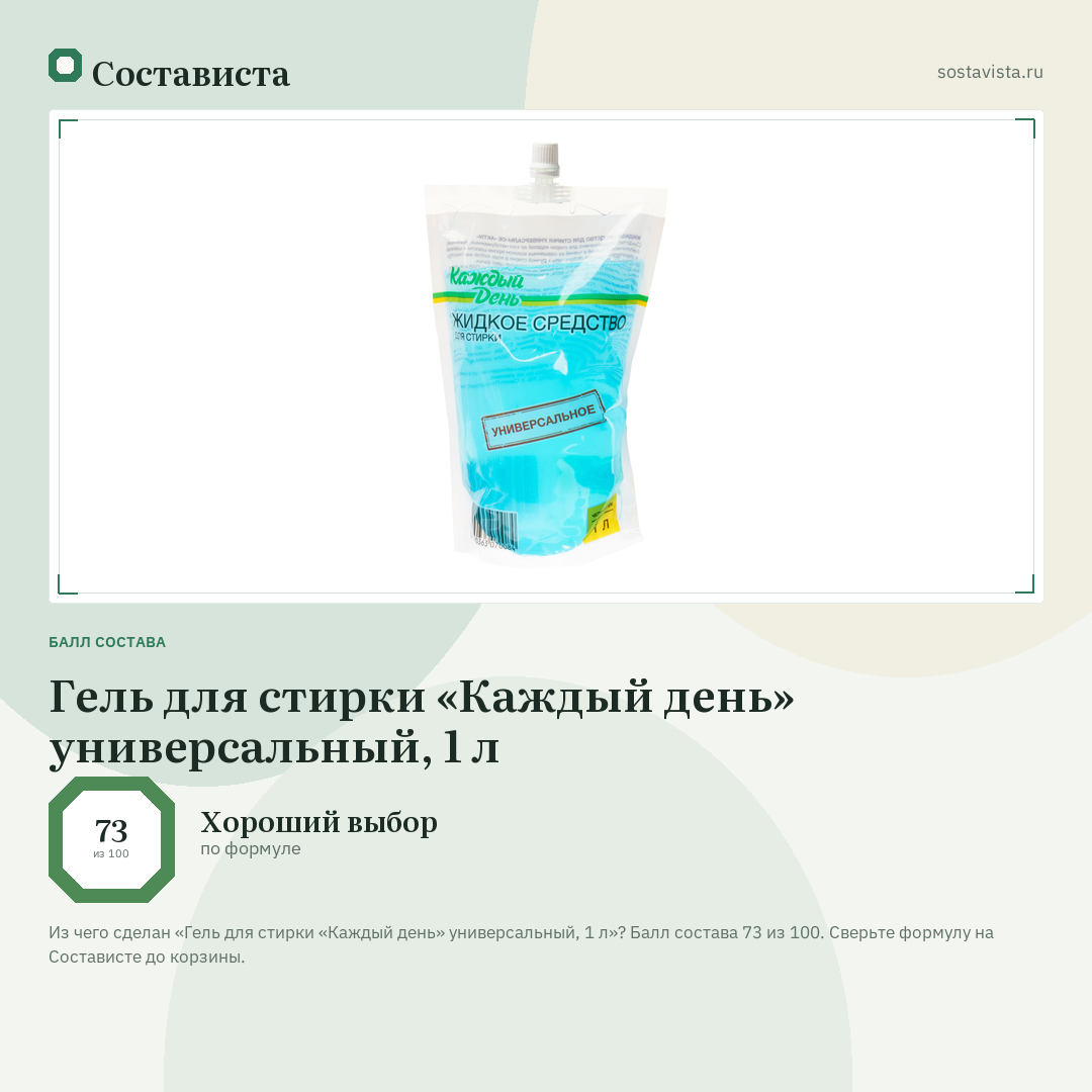Гель для стирки «Каждый день» универсальный, 1 л: балл состава 73 из 100 — Состависта