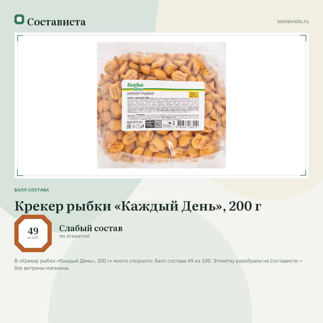 Крекер рыбки «Каждый День», 200 г: балл состава 49 из 100 — Состависта