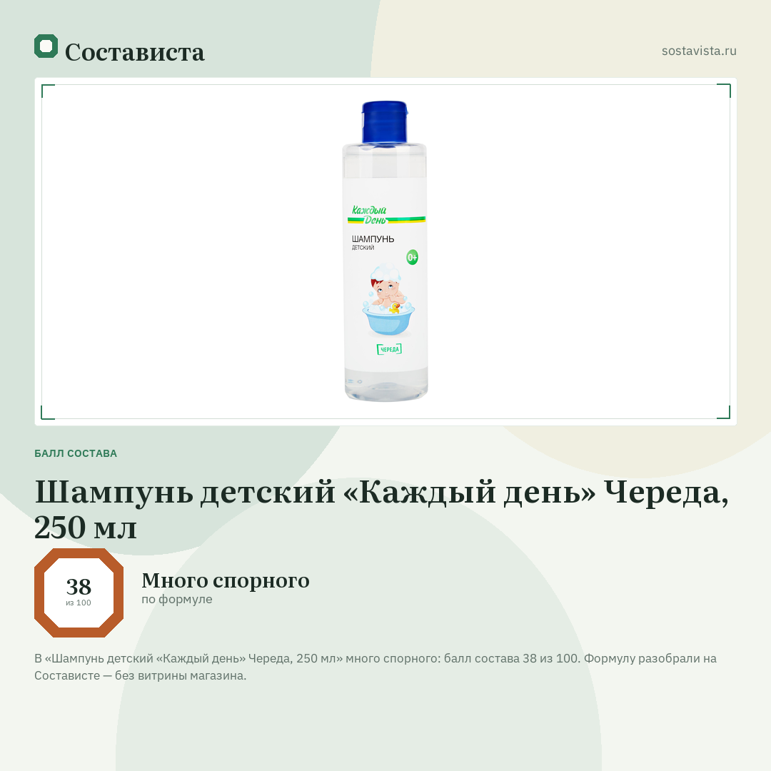 Шампунь детский «Каждый день» Череда, 250 мл: балл состава 38 из 100 — Состависта