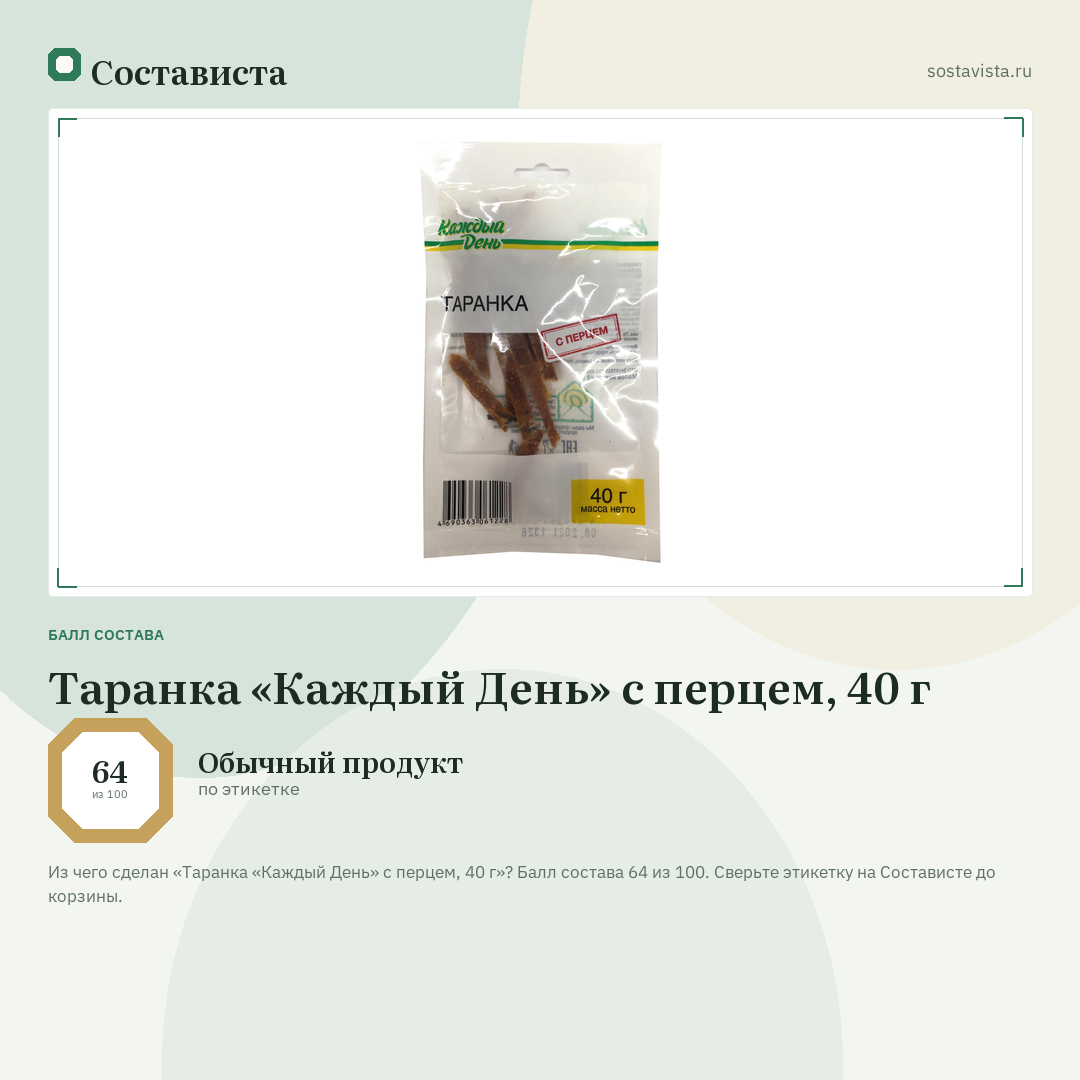 Таранка «Каждый День» с перцем, 40 г: балл состава 64 из 100 — Состависта