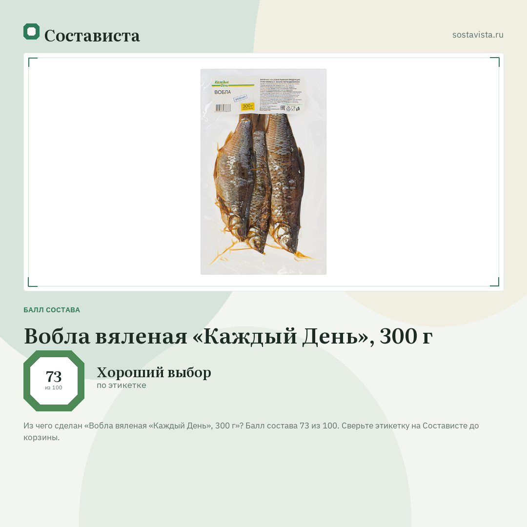 Вобла вяленая «Каждый День», 300 г: балл состава 73 из 100 — Состависта