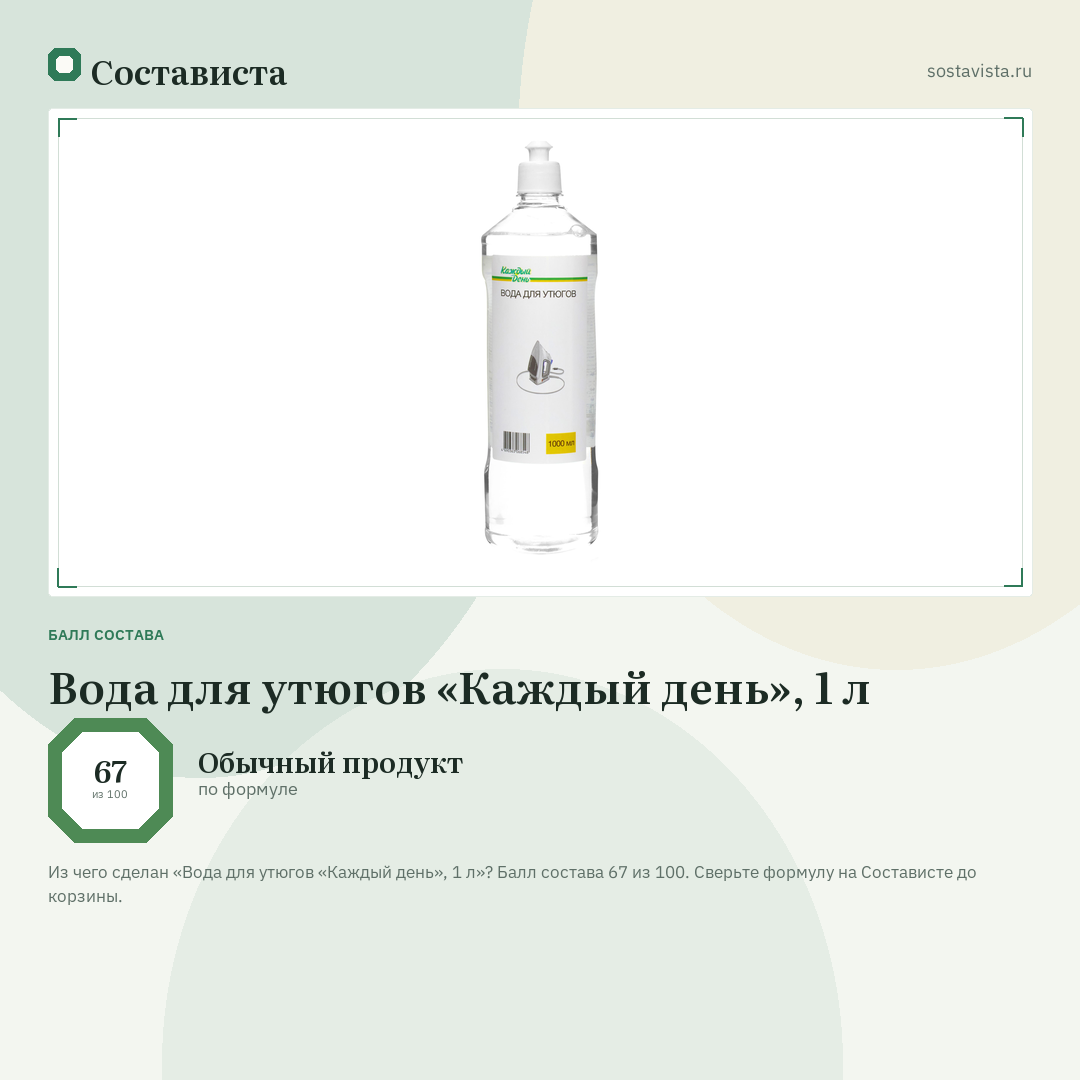 Вода для утюгов «Каждый день», 1 л: балл состава 67 из 100 — Состависта