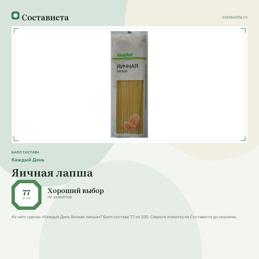 Каждый День Яичная лапша: балл состава 77 из 100 — Состависта
