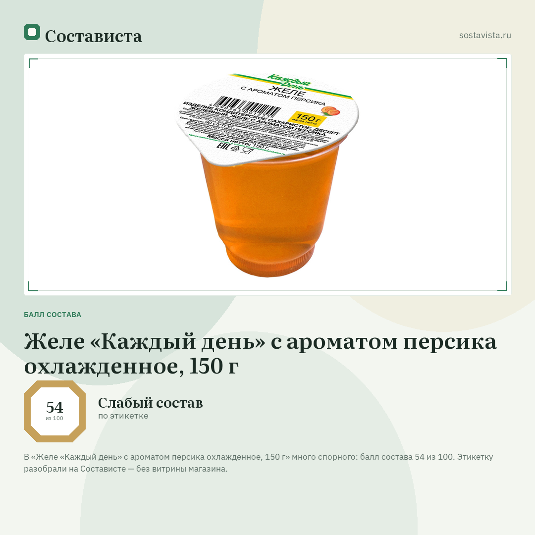 Желе «Каждый день» с ароматом персика охлажденное, 150 г: балл состава 54 из 100 — Состависта