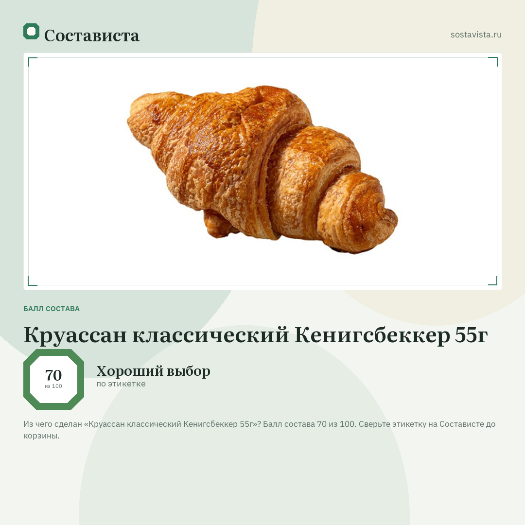 Круассан классический Кенигсбеккер 55г: балл состава 70 из 100 — Состависта