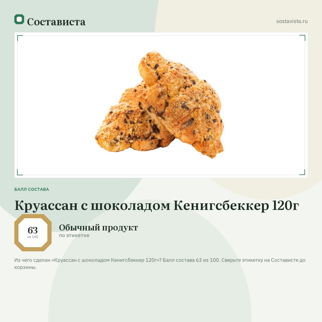 Круассан с шоколадом Кенигсбеккер 120г: балл состава 63 из 100 — Состависта