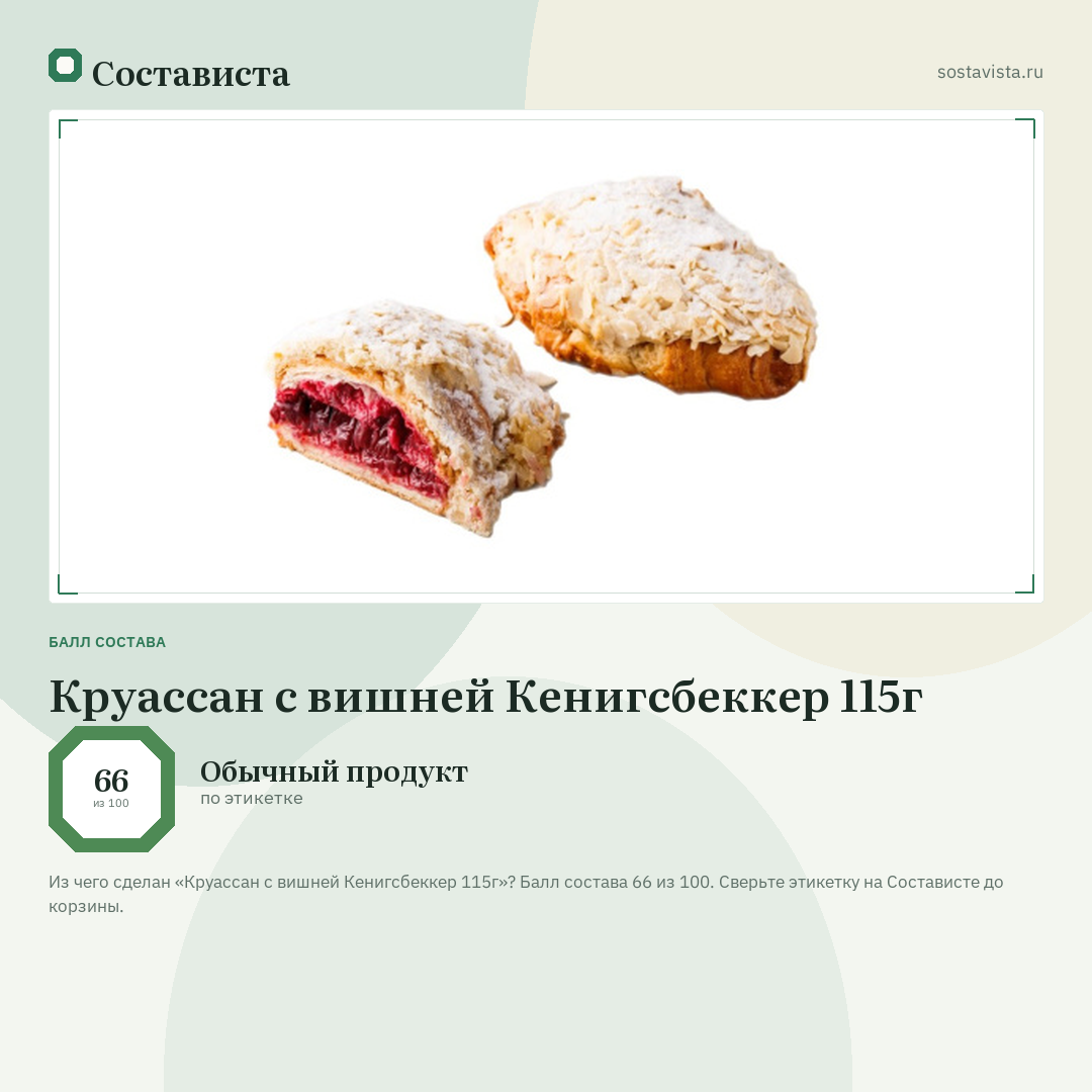 Круассан с вишней Кенигсбеккер 115г: балл состава 66 из 100 — Состависта