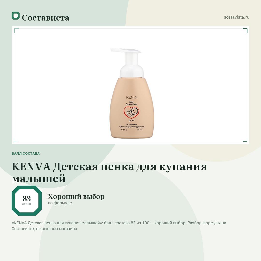 KENVA Детская пенка для купания малышей: балл состава 83 из 100 — Состависта