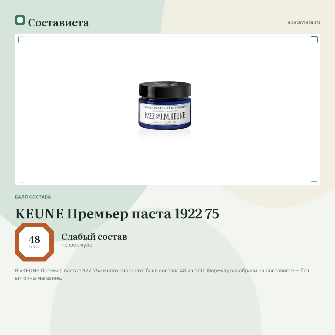KEUNE Премьер паста 1922 75: балл состава 48 из 100 — Состависта