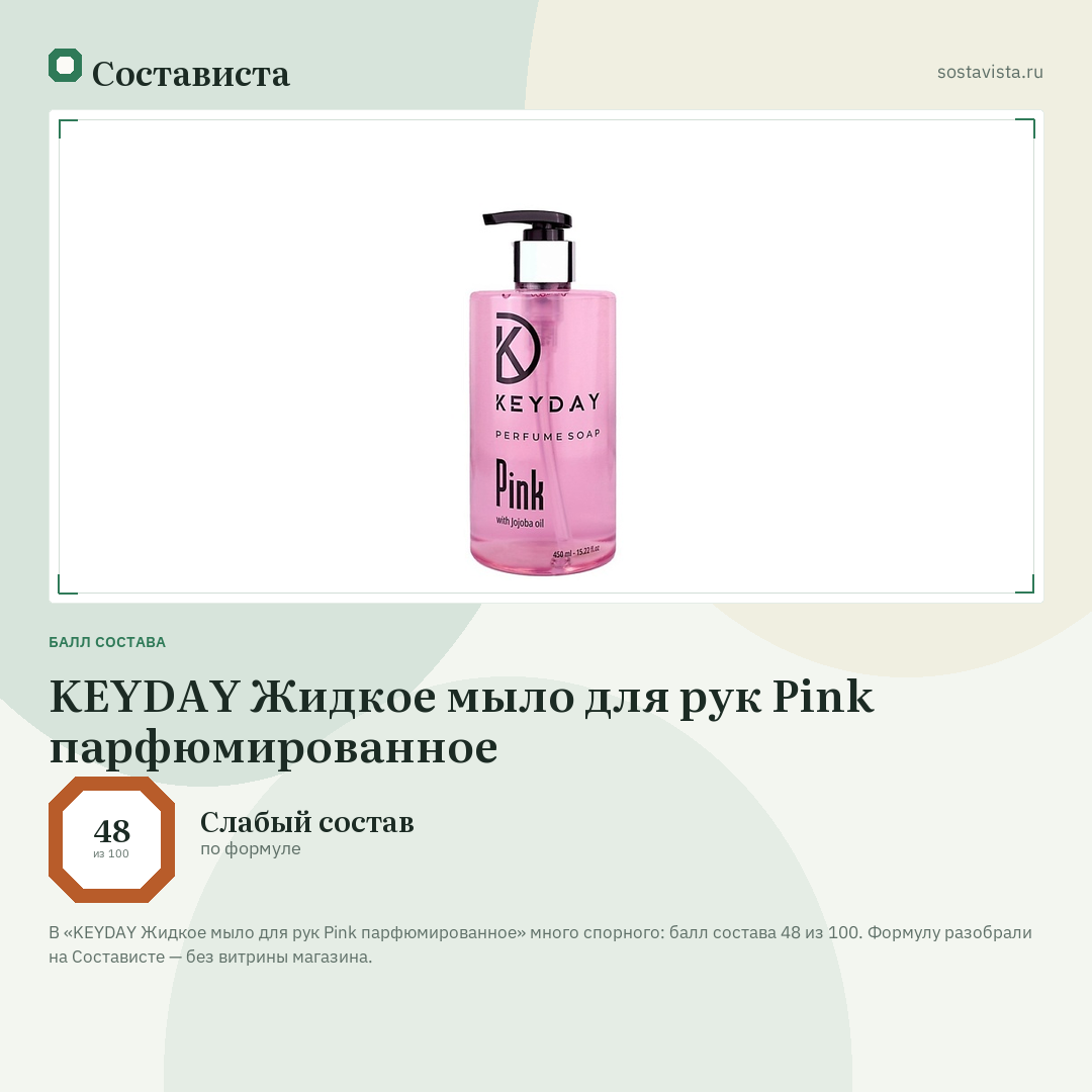 KEYDAY Жидкое мыло для рук Pink парфюмированное: балл состава 48 из 100 — Состависта