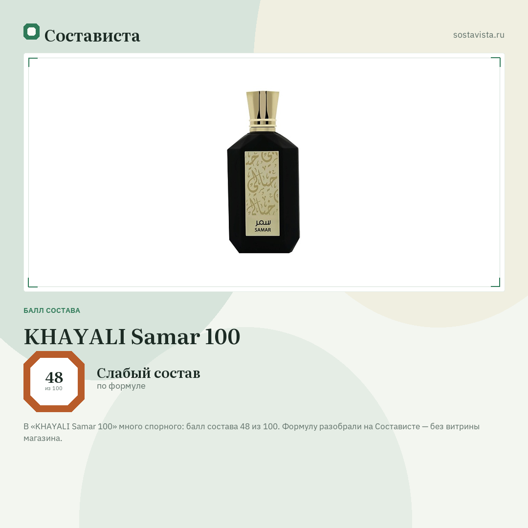 KHAYALI Samar 100: балл состава 48 из 100 — Состависта