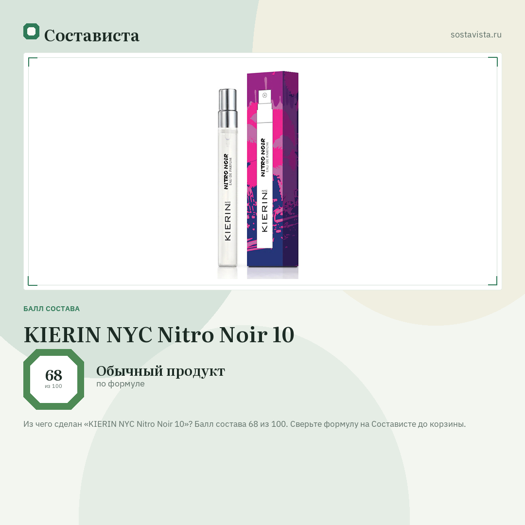 KIERIN NYC Nitro Noir 10: балл состава 68 из 100 — Состависта