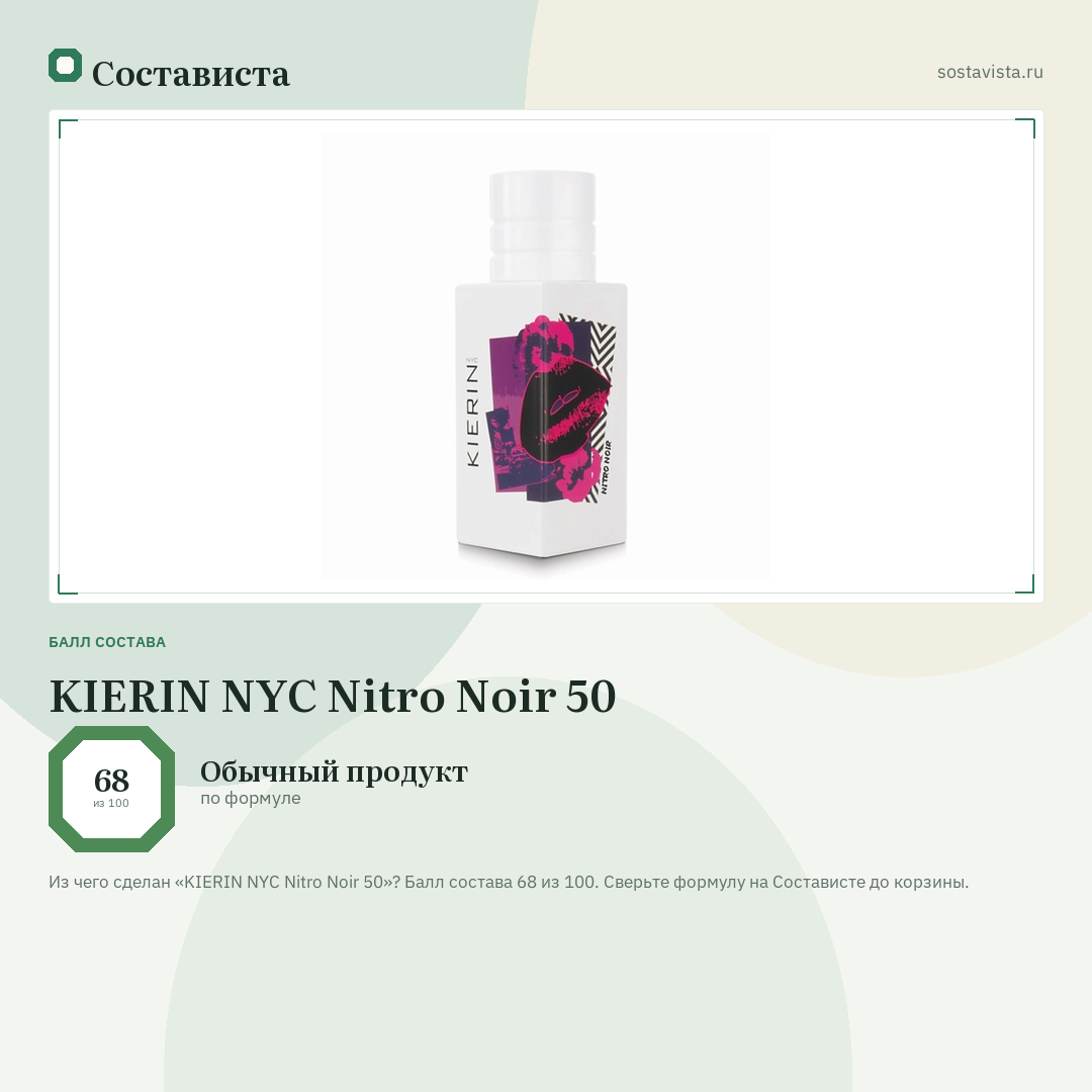 KIERIN NYC Nitro Noir 50: балл состава 68 из 100 — Состависта