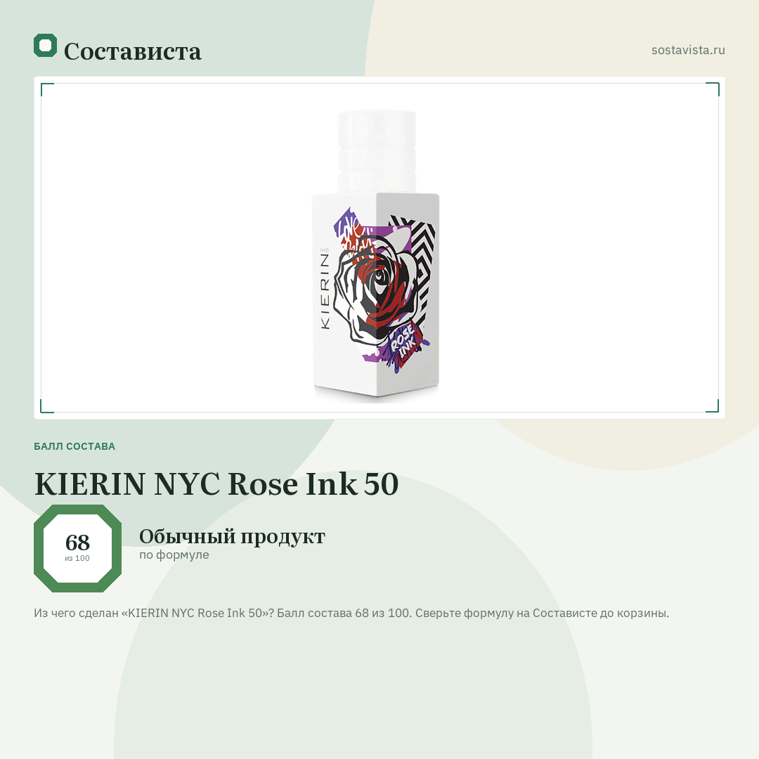 KIERIN NYC Rose Ink 50: балл состава 68 из 100 — Состависта