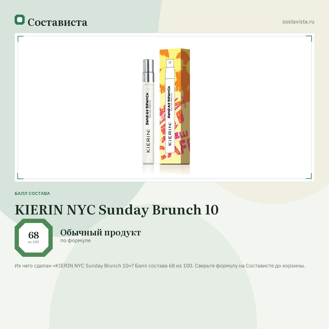 KIERIN NYC Sunday Brunch 10: балл состава 68 из 100 — Состависта