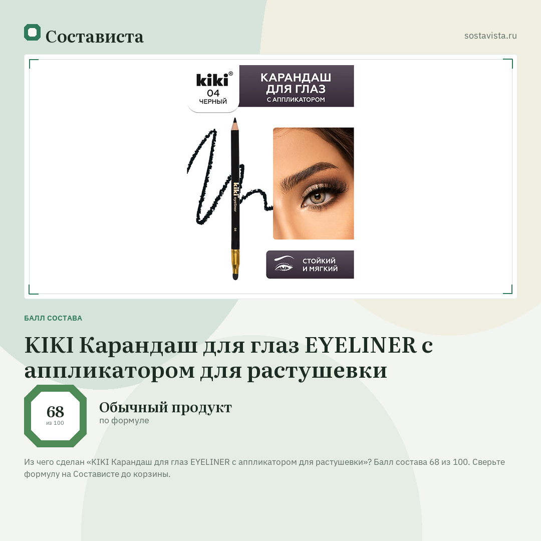 KIKI Карандаш для глаз EYELINER с аппликатором для растушевки: балл состава 68 из 100 — Состависта