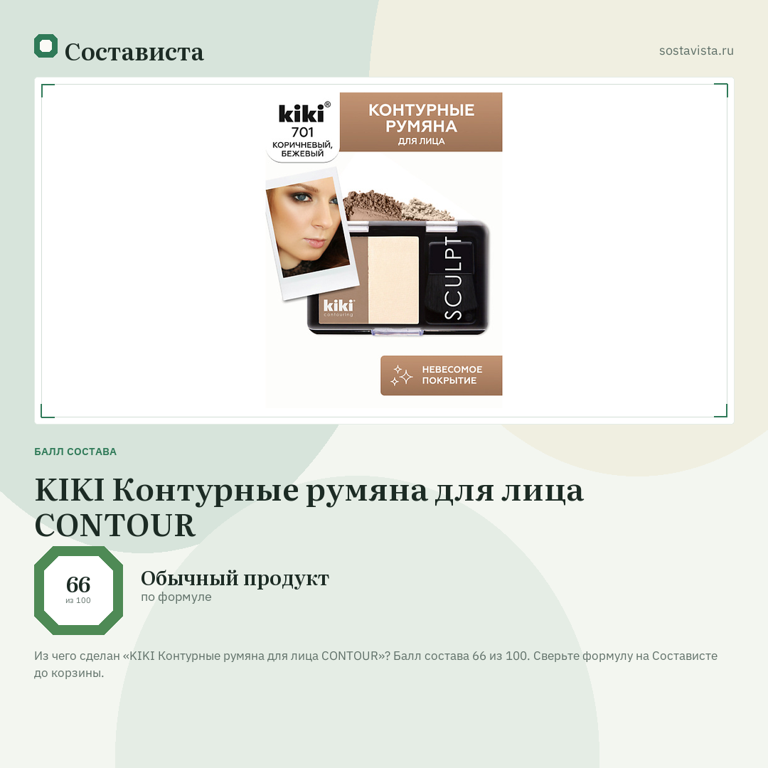 KIKI Контурные румяна для лица CONTOUR: балл состава 66 из 100 — Состависта