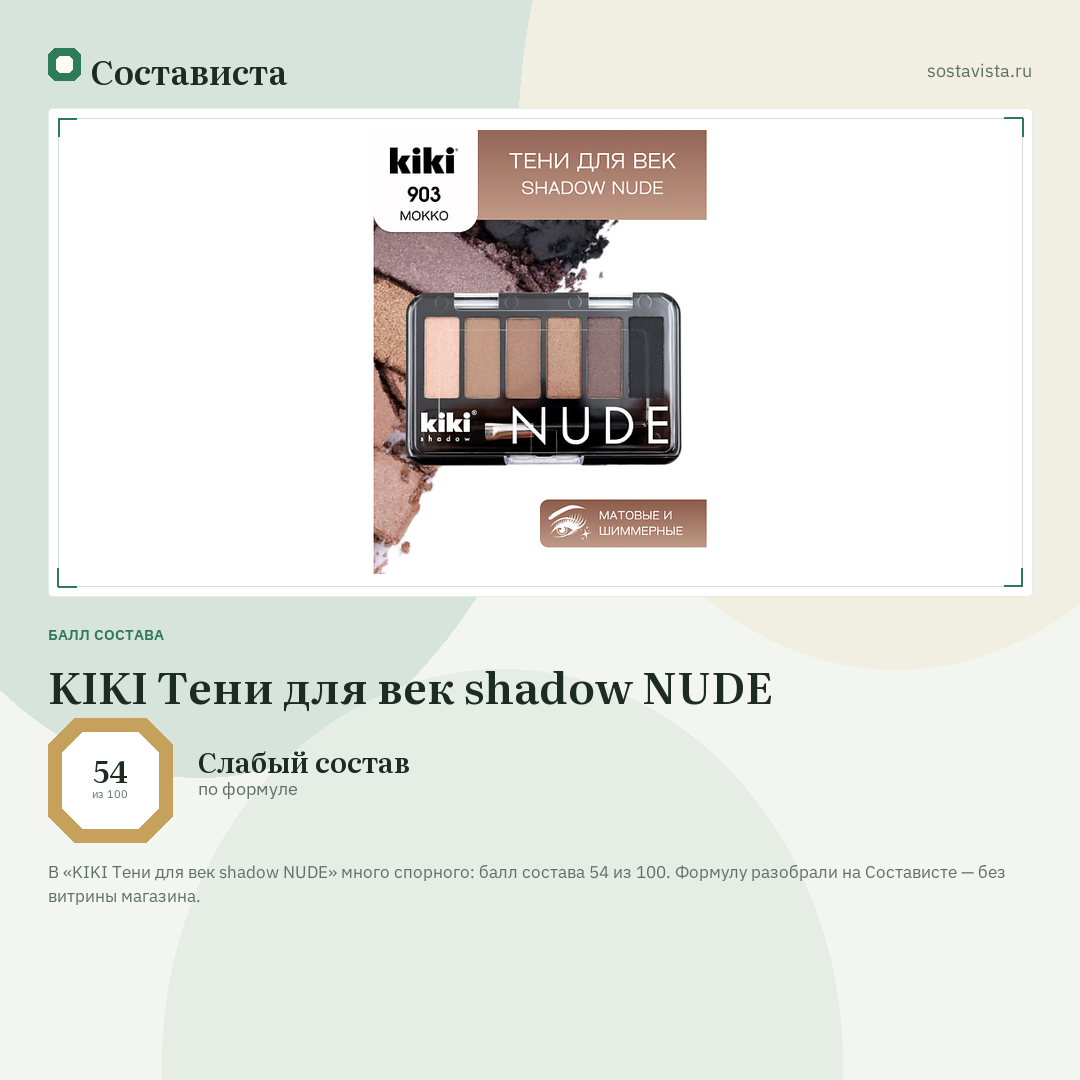 KIKI Тени для век shadow NUDE: балл состава 54 из 100 — Состависта