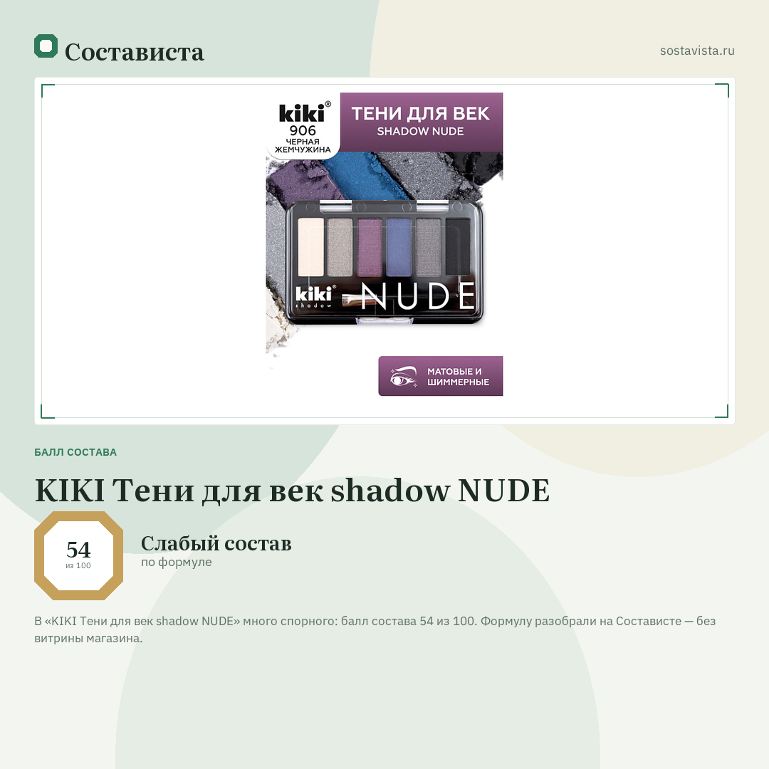 KIKI Тени для век shadow NUDE: балл состава 54 из 100 — Состависта