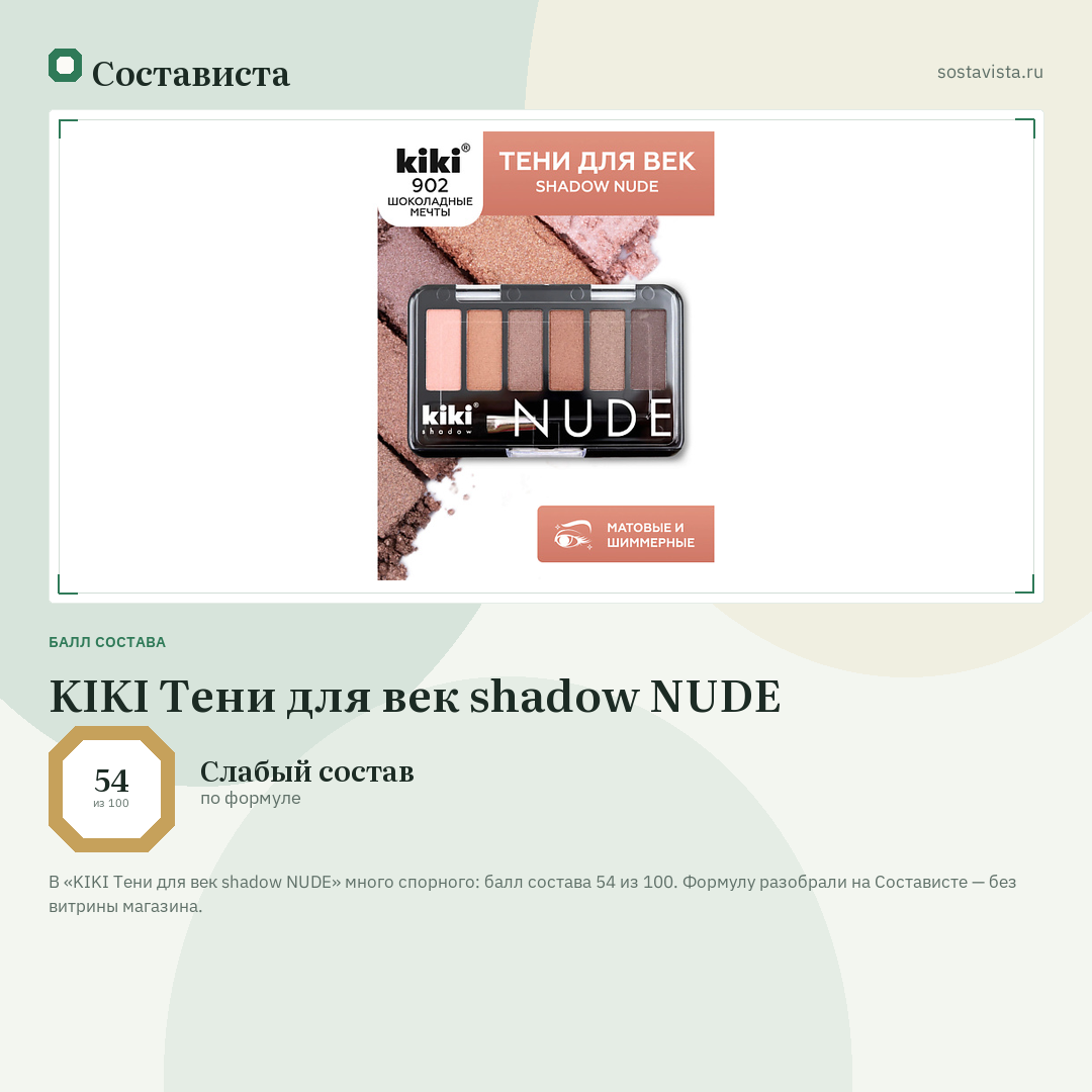 KIKI Тени для век shadow NUDE: балл состава 54 из 100 — Состависта