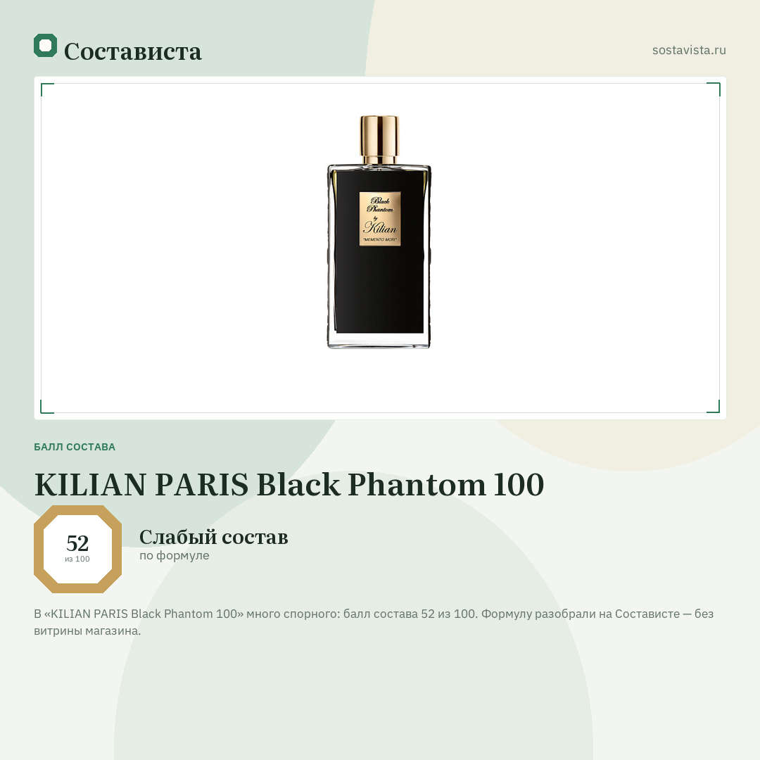 KILIAN PARIS Black Phantom 100: балл состава 52 из 100 — Состависта