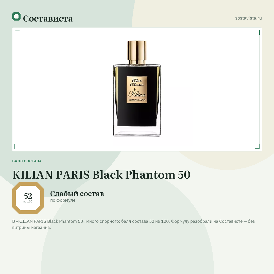 KILIAN PARIS Black Phantom 50: балл состава 52 из 100 — Состависта