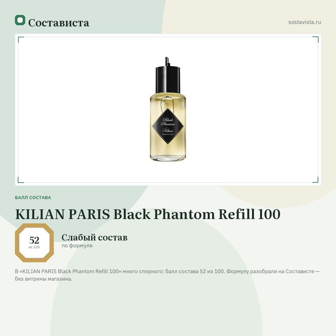 KILIAN PARIS Black Phantom Refill 100: балл состава 52 из 100 — Состависта