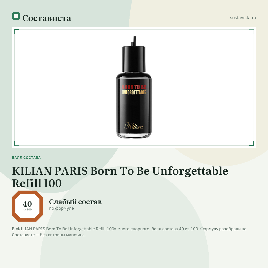 KILIAN PARIS Born To Be Unforgettable Refill 100: балл состава 40 из 100 — Состависта