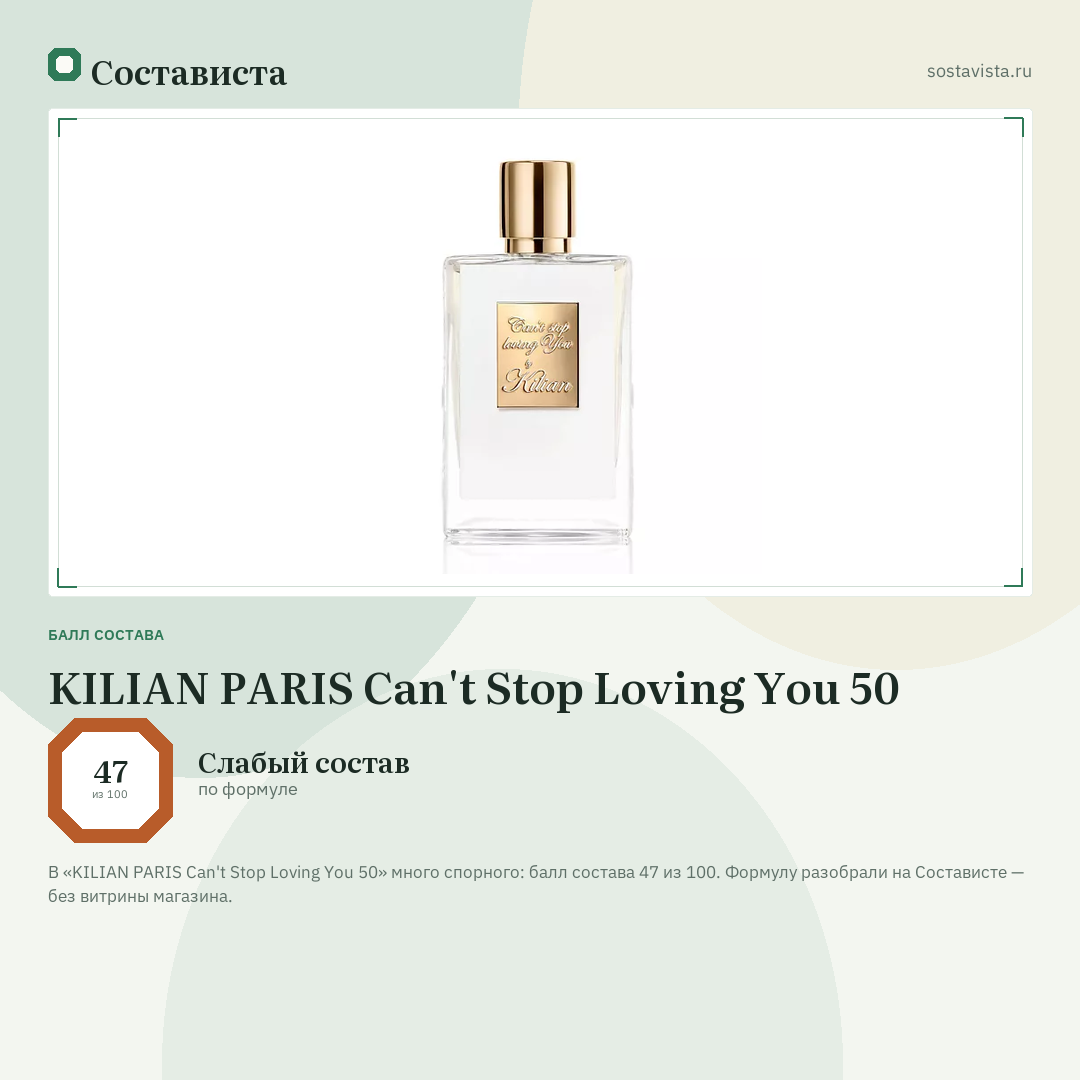 KILIAN PARIS Can't Stop Loving You 50: балл состава 47 из 100 — Состависта