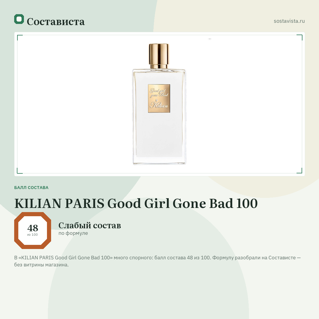 KILIAN PARIS Good Girl Gone Bad 100: балл состава 48 из 100 — Состависта