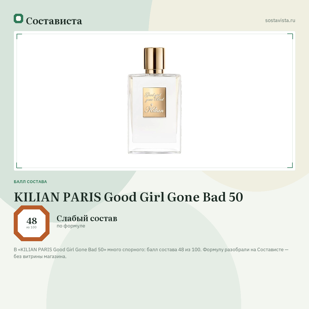 KILIAN PARIS Good Girl Gone Bad 50: балл состава 48 из 100 — Состависта