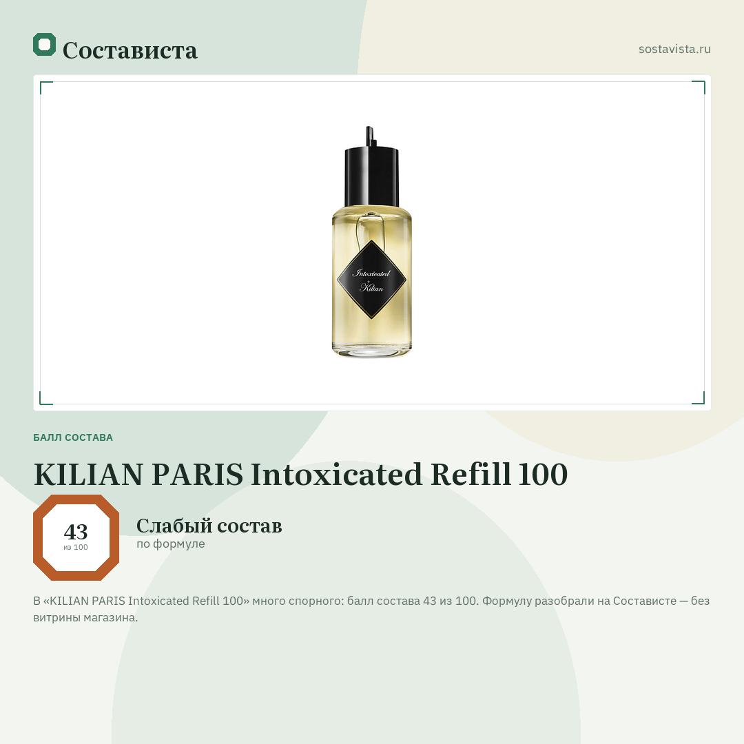 KILIAN PARIS Intoxicated Refill 100: балл состава 43 из 100 — Состависта
