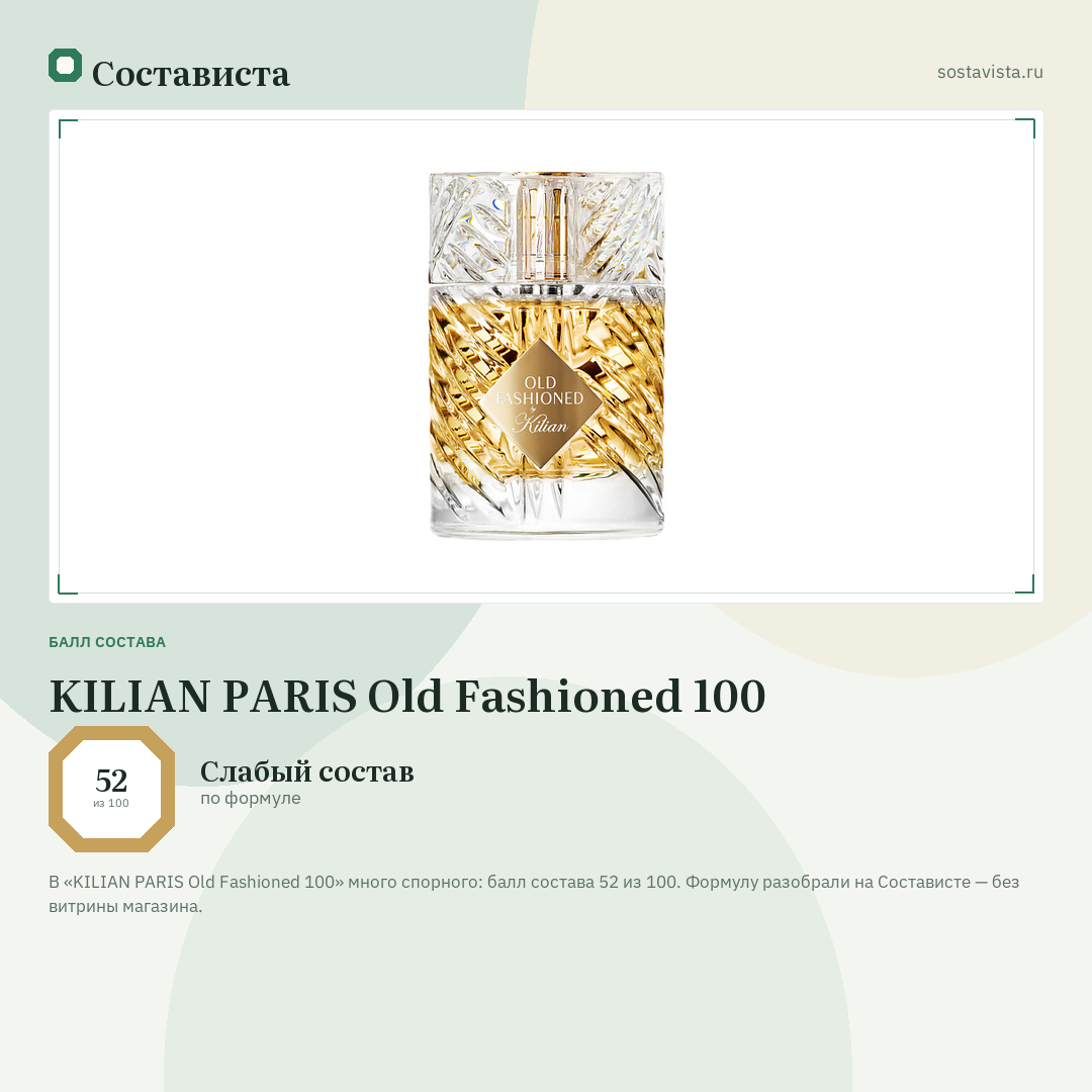 KILIAN PARIS Old Fashioned 100: балл состава 52 из 100 — Состависта
