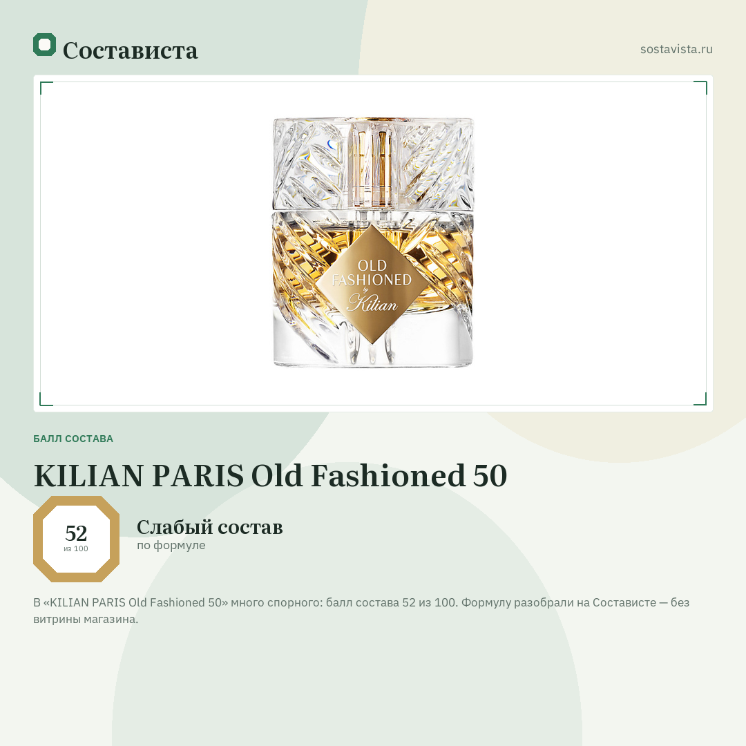 KILIAN PARIS Old Fashioned 50: балл состава 52 из 100 — Состависта