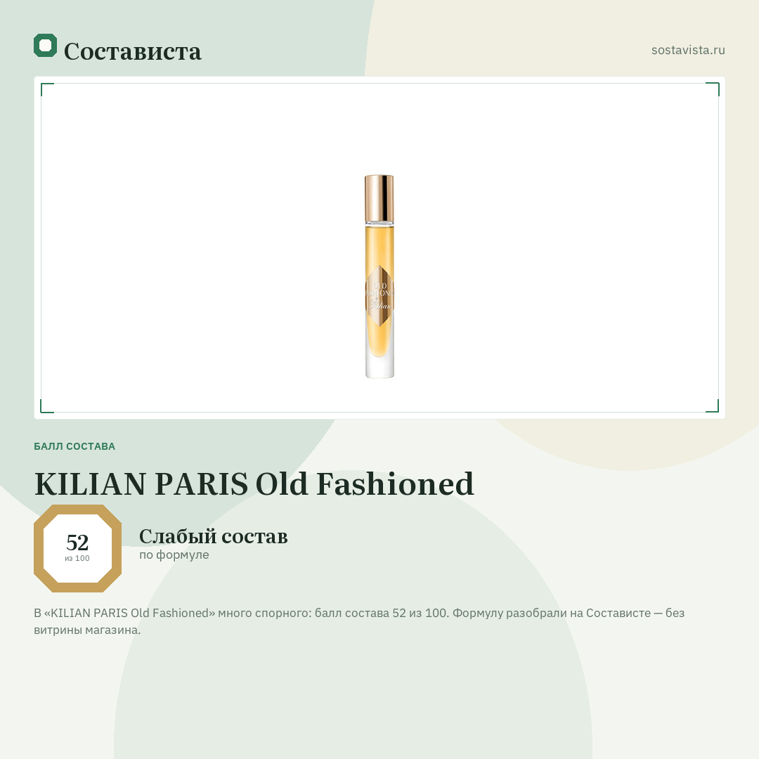 KILIAN PARIS Old Fashioned: балл состава 52 из 100 — Состависта
