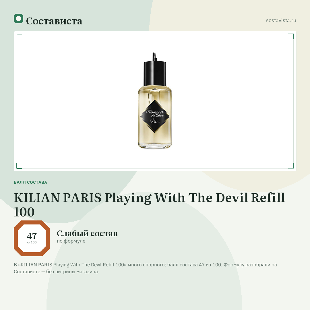 KILIAN PARIS Playing With The Devil Refill 100: балл состава 47 из 100 — Состависта