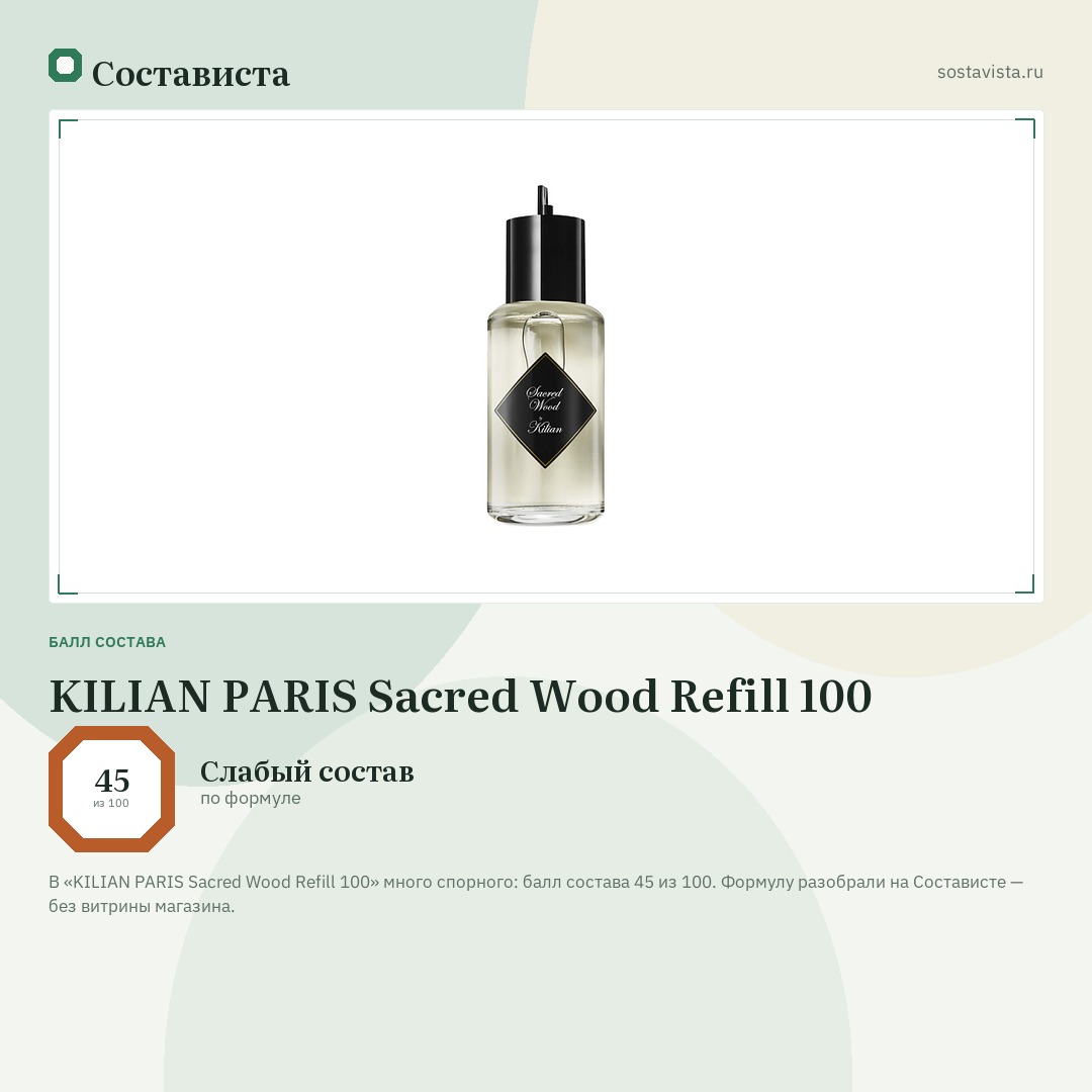 KILIAN PARIS Sacred Wood Refill 100: балл состава 45 из 100 — Состависта