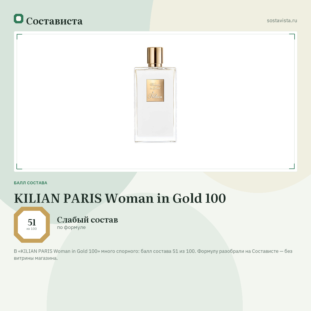 KILIAN PARIS Woman in Gold 100: балл состава 51 из 100 — Состависта