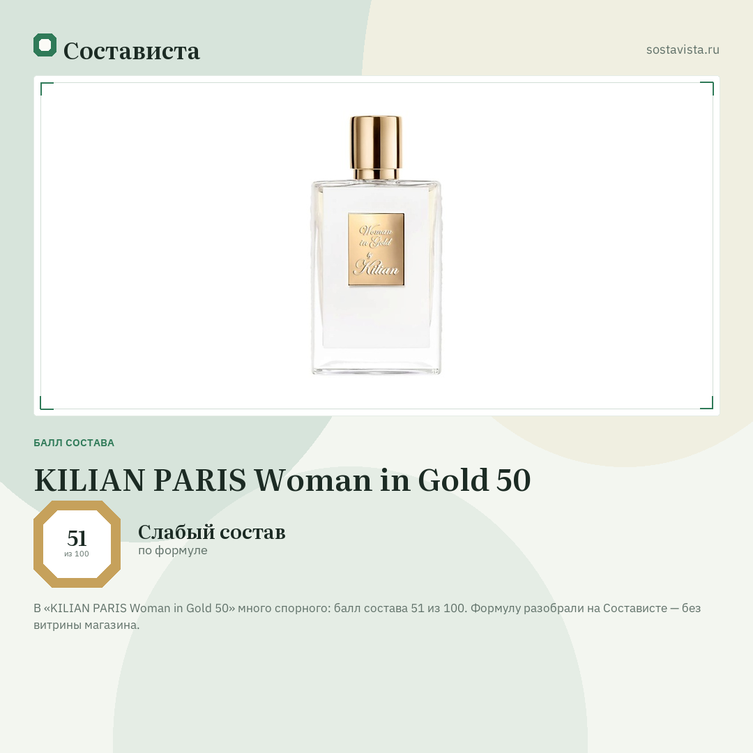 KILIAN PARIS Woman in Gold 50: балл состава 51 из 100 — Состависта