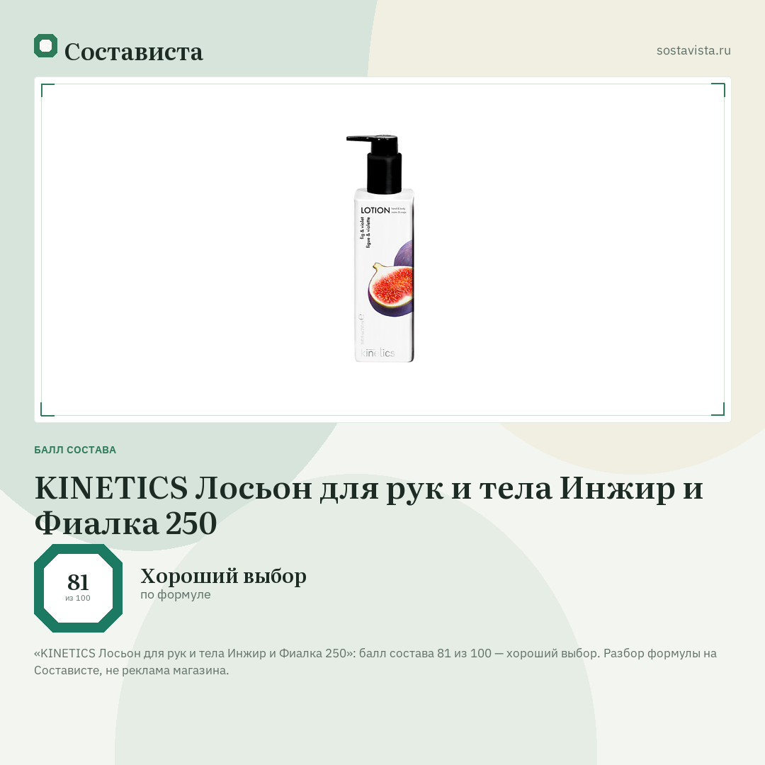 KINETICS Лосьон для рук и тела Инжир и Фиалка 250: балл состава 81 из 100 — Состависта