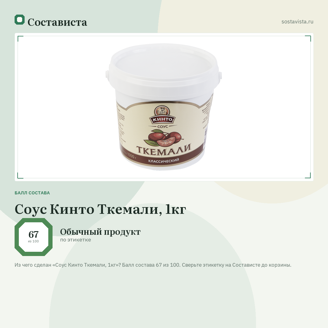 Соус Кинто Ткемали, 1кг: балл состава 67 из 100 — Состависта