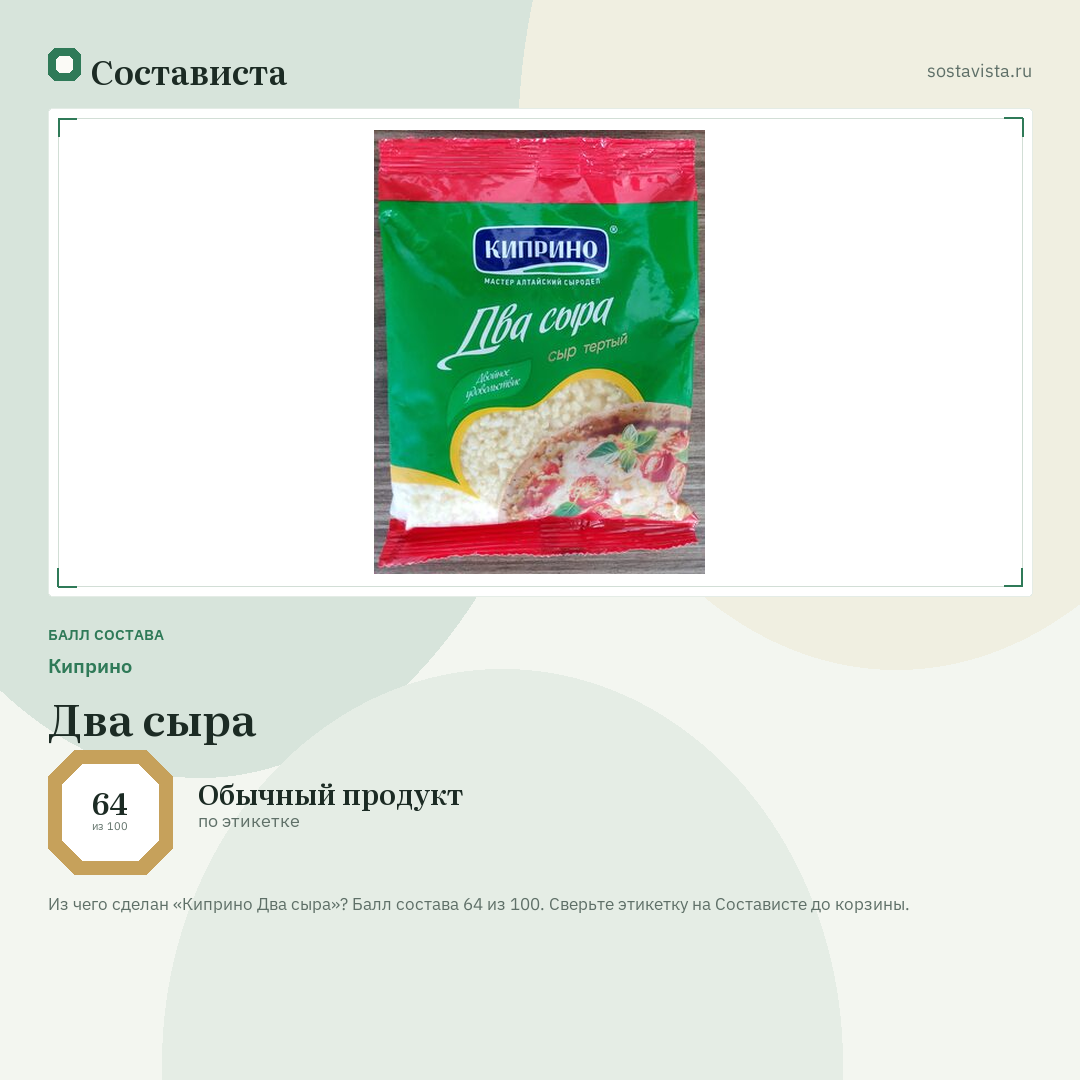 Киприно Два сыра: балл состава 64 из 100 — Состависта